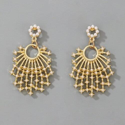 New Elegant Simulated Pearl Fireworks Drop Dangle Earrings for Women Girl Flower Statement Earring Bridal Wedding Party Jewelry