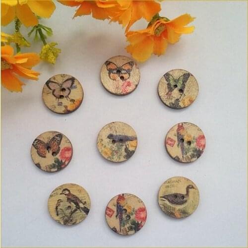 New 120pcs Mixed natural Wooden decorative Buttons For Craft Sewing And Scrapbook 20mm Sewing scrapbooking accessories