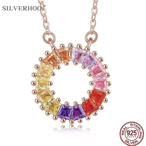 SILVERHOO Necklace For Women 925 Sterling Silver Inlay Colorful Zircon Rainbow Type Pendent Necklace Elegent Stylish Jewelry