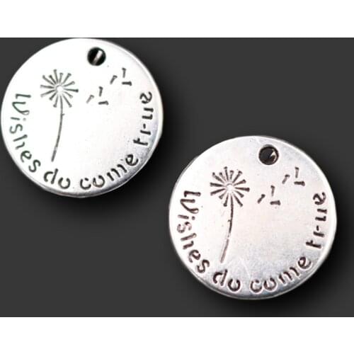 15pcs Silver Plated Wishes Do Come True Tag Dandelion Amulet Pendants Bracelet Accessories DIY Charms For Jewelry Craft Making