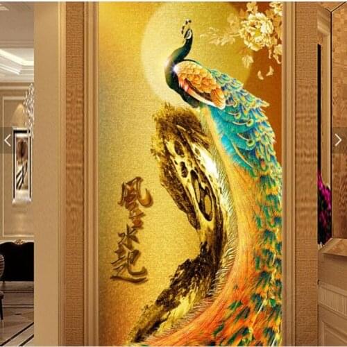 Beibehang Custom large fresco gold phoenix wind and water from the mysterious background wall nonwovens super green wallpaper