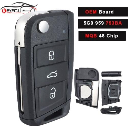 KEYECU 5G0959753 OEM Flip Remote Control Key FOB 3 Buttons 434Mhz for Volkswagen Golf 7 Tiguan Touran POLO P/N: 5G0 959 753 BA