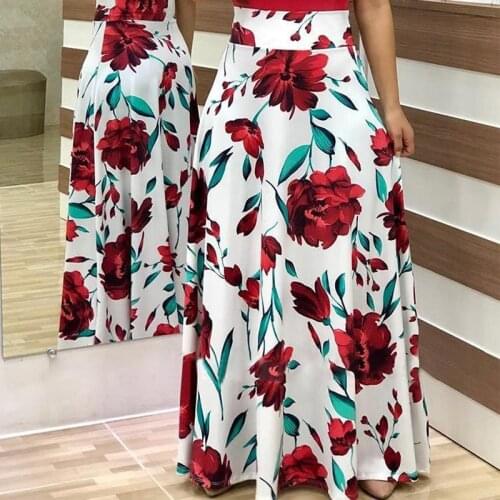 Plus Size Long Evening Dress 2020 Print Stitching Flower Casual Elegant Sexy Woman Long Dress Women Spring And Autumn
