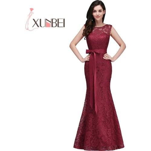 Mermaid Burgundy Lace Bridesmaid Dresses Sexy Back Prom Dress Party Gowns With Sash Robe de fille d'honneur