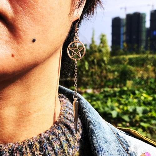 Pentagram Swords Earrings Silver Plated Huggie Hoops Dangle Witchy Jewelry Pagan Wiccan Tarot Gothic Emo Women Gift