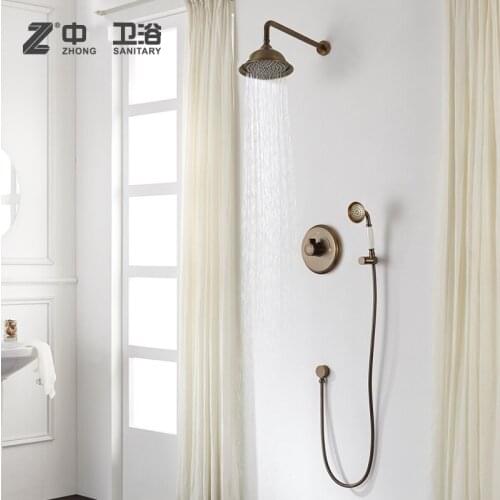 NEW STYLE Antique brass Solid brass bathroom wall mounted shower faucet Round Cold and hot water mixing valve shower set