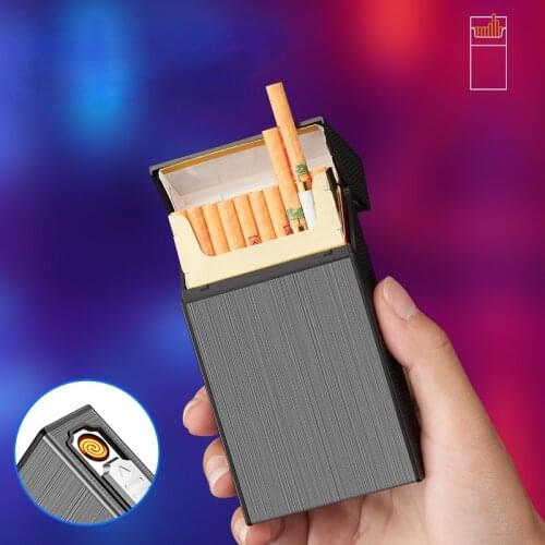 Thin Cigarette 20 Pack Cigarette Case USB Charging Cigarette Case Integrated Lighter Smoking Set Lightweight and Easy To Carry