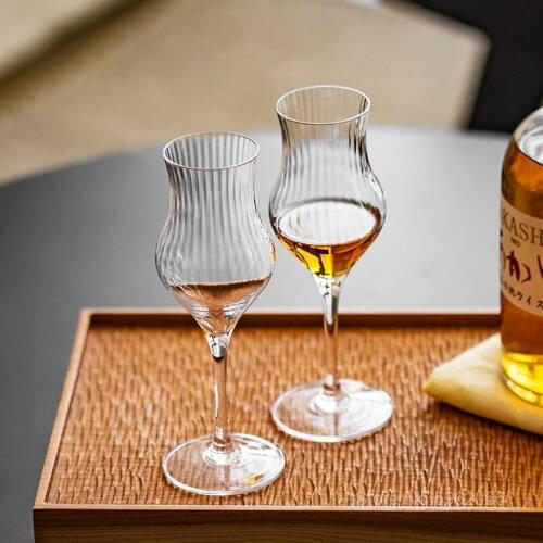 Oriental Style Vertical Grain Scotch Whiskies Goblet Handcrafted Crystal Single Malt Whisky Copita Nosing Glass Glasses Of Wine