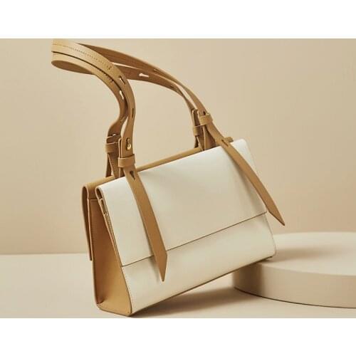 Genuine leather Womens Bag New Original Niche Design Womens Bag Fashion Contrast Color Portable Small Square Bag Tote Bag