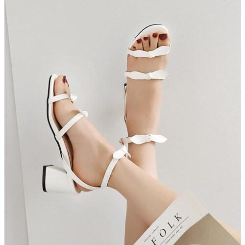 2020 White Womens Sandals Summer Open Toe Buckle Shoes Cover Heel Thick High Heel Sandals Casual Shoes zapatillas mujer 35-42