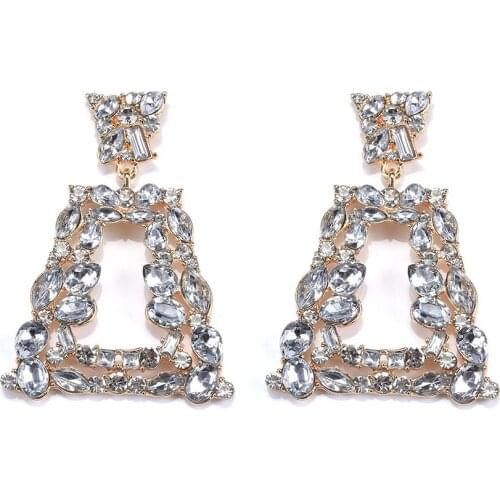 Luxury Clear Crystal Big Drop Earrings Women Geometric Square ZA Earrings Jewelry Female Wedding Party Long Dangle Earring Girls
