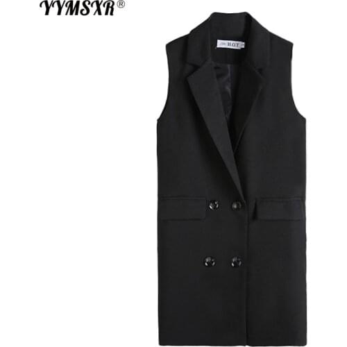 Ladies Vest Suit Black 2021 Spring and Autumn New All-match Sleeveless Mid-length Ladies Office Jacket High Quality and Elegant