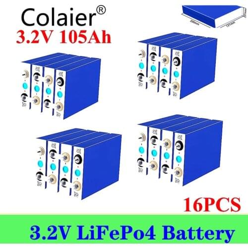 16pcs Cloaier high capacity Deep cycle Lifepo4 3.2V 105Ah Battery for 12v 24v 48V Li-ion Battery Rechargeable Battery Pack