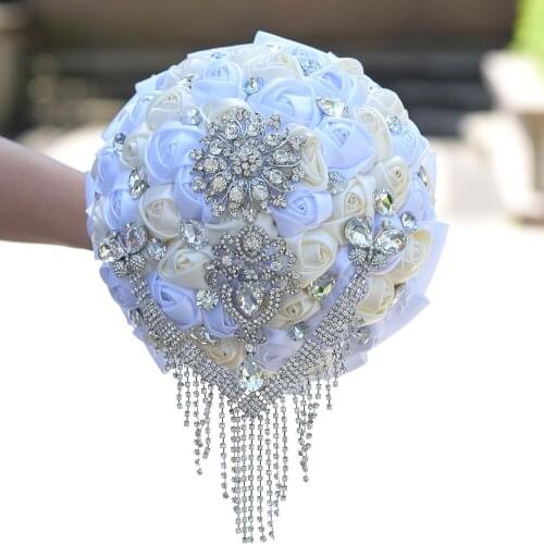 2020 Gorgeous Wedding Bouquet Brooch Bridal Bouquet Ivory Artificial Rose Flower Crystal Beaded Wedding Accessories