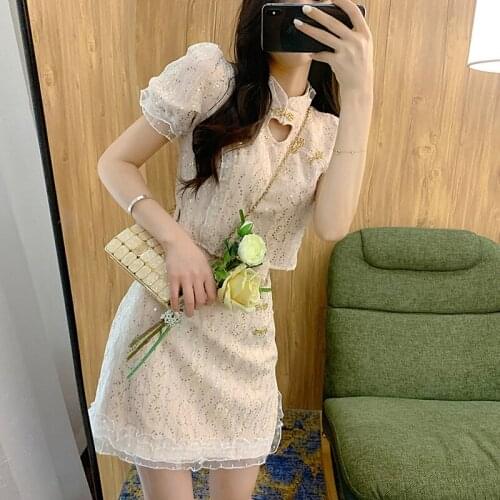 2021 chinese dress women chinese lace sequins design qipao dress improved cheongsam party dresses nightclub girls 2 piece dress