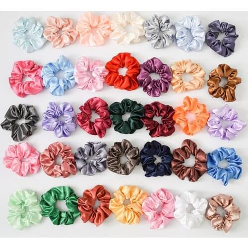 35pcs/lot Women Elegant Satin Solid Elastic Hair Bands Ponytail Holder Scrunchies Tie Hair Rubber Band Headband Hair Accessories