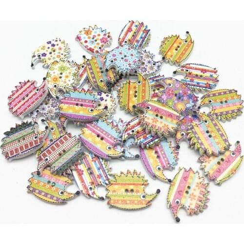 50pcs 25x18mm Mix Wooden Cartoon Hedgehog Buttons Sewing Scrapbooking Crafts DIY Embellishments Decorations