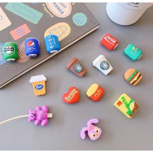 50pcs/lot Juice Food Cartoon Usb Charger Cable Winder Protector for iPhone USB Cable Charger Protector Phone Holder