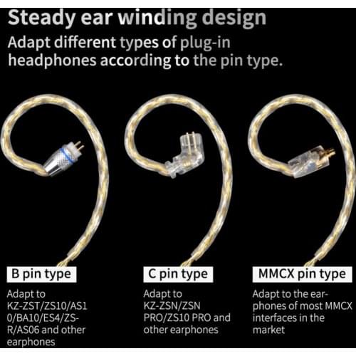 KZ Earphones Gold Silver Mixed plated Upgrade cable Headphone wire for ZS10 Pro ZSN AS10 AS06 ZST ES4 ZSN Pro BA10 ES4 ZSX C12