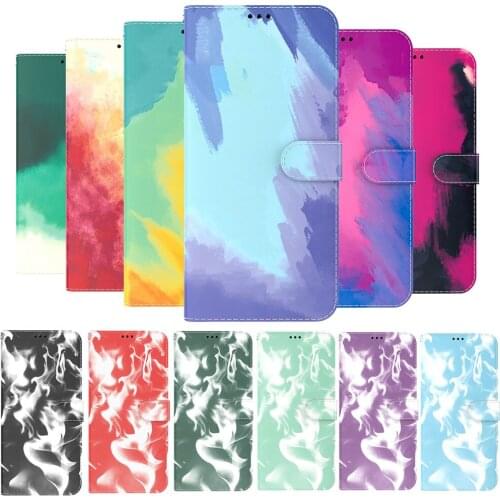 Watercolor Colorful Gradient Phone Case For Redmi Note 10 10S 9 Pro 9A 9C 9S 9T POCO F3 X3 NFC M3 3D Clouds Flip Wallet Leather
