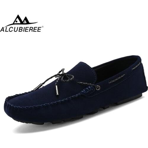 ALCUBIEREE Autumn Men Comfort Driving Shoes Fashion Mens Loafers Slip On Mocassins Suede Leather Shoe Zapatos Homme Big Size 45