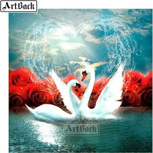 Swan rose flower 5D diamond painting swan full square drill diamond embroidery mosaic home decoration painting CH22