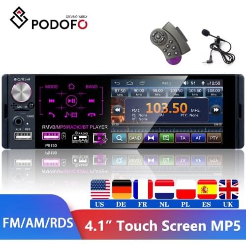 Podofo 1Din 4.1"Car Radio Touch Screen Bluetooth Autoradio RDS USB AUX MP5 Video Player MP3 Auto Audio Stereo For unversial