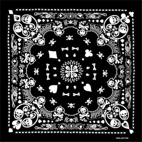55x55cm White Black Skull Poker Geometric Bandana Unisex Harajuku Hip Hop Square Headband Motorcycle Sports Hair Wrap Wristband
