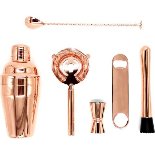 Bar-Set Bartender-Strainer Measuring-Jigger Cocktail Mixing Shaker Stainless Steel Cocktail Shaker Set with Antique Copper Color