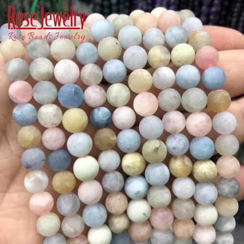A+ Natural stone beads Dull Polish Multicolor Morganite Beads Matte Stones Loose Beads 15" inches 4 6 8 10 12mm DIY Bracelet