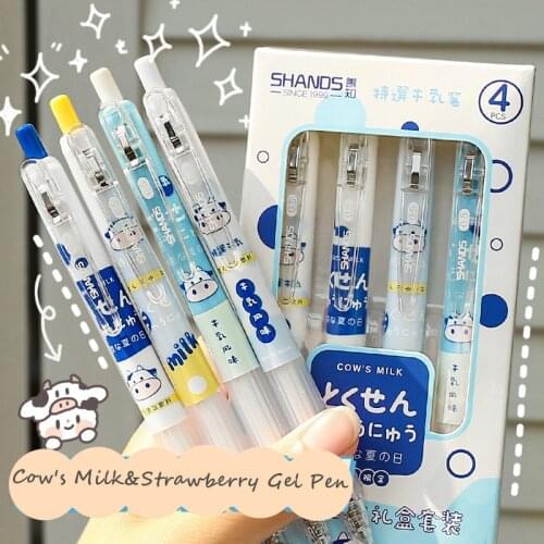 Sharkbang 4pcs/Lot 0.5mm Black Gel Pen Press Type Writing Pen Set Milk Rabbit Sketch Pen Kawaii School Stationery Supplies