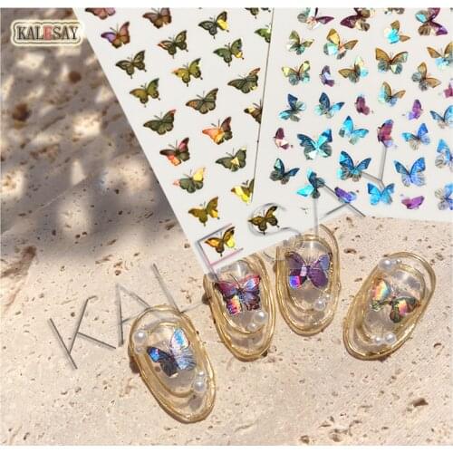 Colors 3D Laser Butterfly Stickers for Nails Popular Laser Gold Silver Nail Decals Back Glue Manicure Design Nail Art Stickers