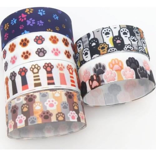 DHK 7/8''5yards Dog Cat Paw Printed Grosgrain Ribbon Accessory Hairbow Headwear Decoration DIY Wholesale OEM E1887
