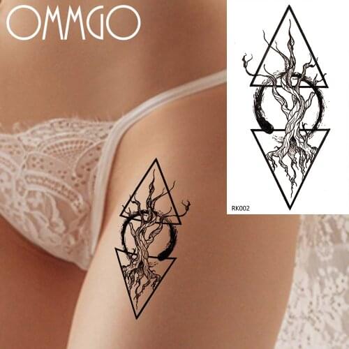 OMMGO Geometric Triangle Trer Branch Temporary Tattoo Sticker Diamond Withered Custom Tattos Fake Tatoo Body Art Arm Women