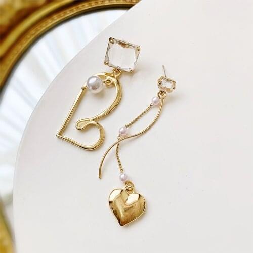 Hot sale Hollow Heart Asymmetry Earrings Elegant Women Long Square Crystal Drop Earrings Wedding Jewelry Xmas Gifts