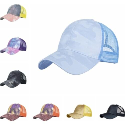 HanXi New Women Ponytail Baseball Cap Tie dye Criss Cross Hat Summer Lady Hip Hop Snapback Sun Visor
