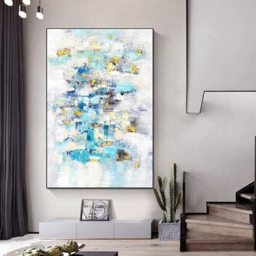 July Art 100% hand-painted oil light blue bedroom living room entrance decorative painting large abstract mural