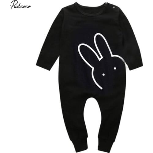 Newborn Baby Boys Girls 2017 New Rabbit Bunny Romper Warm Long Sleeve Black Jumpsuit Autumn Clothes Outfits