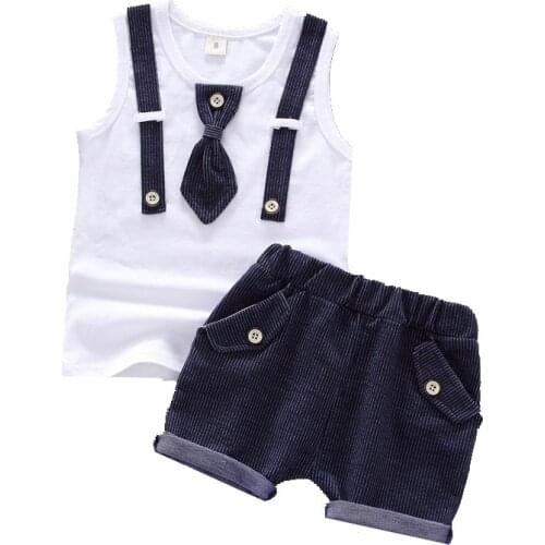 New Summer Children Fashion Clothes Suit Kids Boy Girls Tie Vest Shorts 2Pcs/sets Baby Casual Infant Clothing Toddler Sportswear