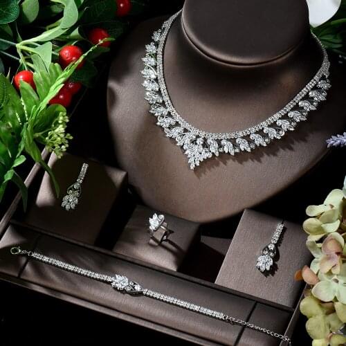 HIBRIDE Super Sparkling Cubic Zircon Engagement Ring Necklack and Earrings Set Trendy Ladies Jewelry Gift ensemble bijoux N-808