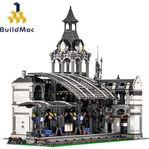 Retro 80s City Train Station Street Scene Building Blocks Modular Construction Block Model 37719 for Children Gift Toys