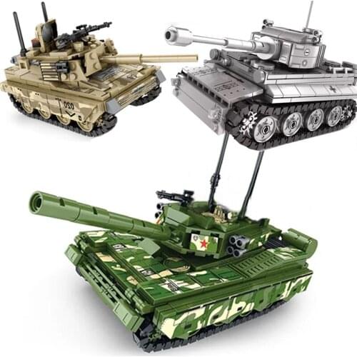 MOC Military German King Tiger Tank Model Building Blocks Army WW2 Soldier Figures Man Weapon Car Truck Bricks Toys For Kid Gift