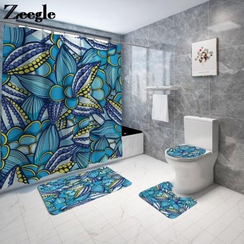 Plant Printed Bath Mat and Shower Curtain Set Absorbent Toilet Seat Cover Mat Microfiber Home Decor Toilet Floor Mat