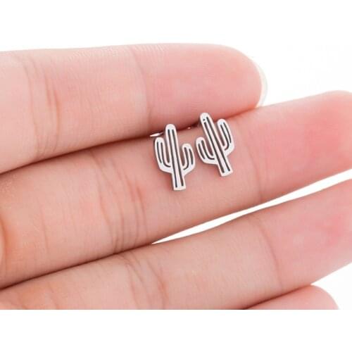 Summer Cactus Earrings for Women Small Plant Cactus Stud Earring Party Gift High Quality Fashion Stainless Steel Jewelry