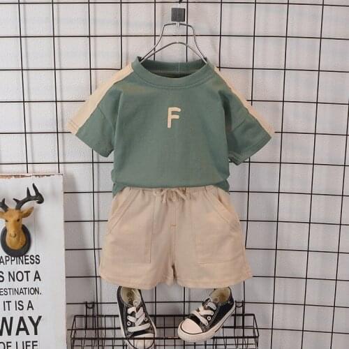 Summer Toddler Baby Boy Clothes Set Cartoon Letter Print Short Sleeve Shirt Tops + Short Pants 2Pcs New Kids Outfits Set