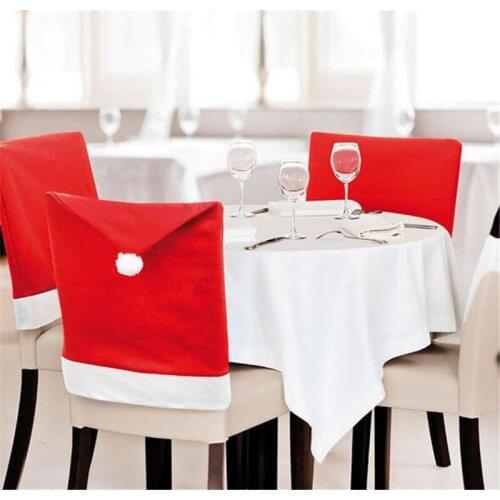 Hot 100pcs Removable Santa Red Hat Chair Covers Christmas Decorations Dinner Chair Xmas Cap Sets Folding Hotel Chair Covering