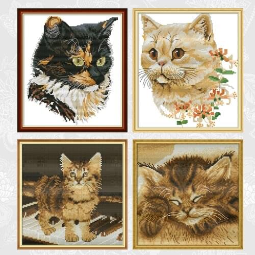 Cat series Patterns Printed Canvas DIY Handwrok Cross Stitch Kits DMC Counted Cross-stitch Home Decor Embroidery Needlework