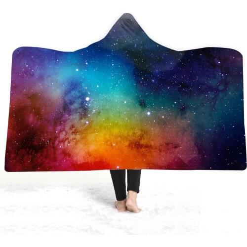 3D Universe Printed Bohemian Hooded Blanket Starry Sky Universe Sherpa Fleece For Adults Woman Throw Blanket Microfiber