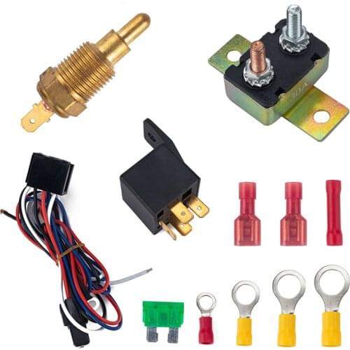 Electric Car Engine Cooling Fan Thermostat Temperature Relay Switch Sensor Kit 175 To 185 Degree For Trucks Engineering Vehicles