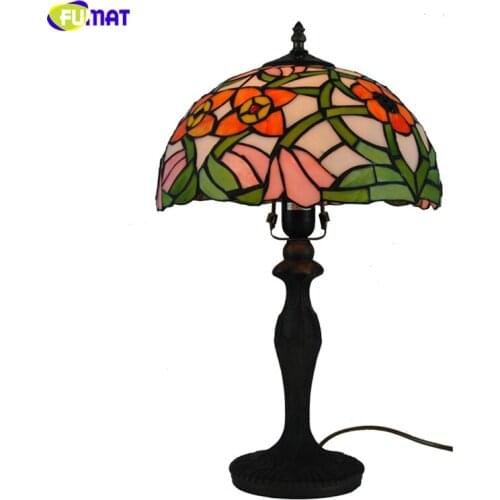 FUMAT Orange Floral Table Lamps European Style Hand-made Tiffany Stained Glass Table Light For Living Room Bedside Table Lights